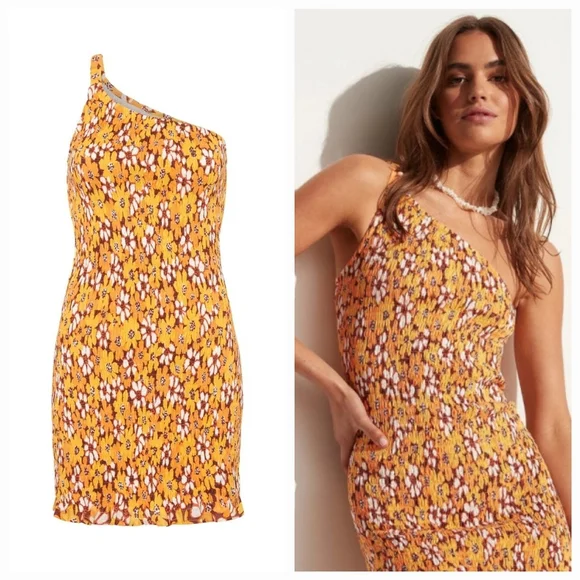 FAITHFULL THE BRAND TERRE MER MINI DRESS in LI RENI FLORAL PRINT ORANGE - Picture 6 of 11